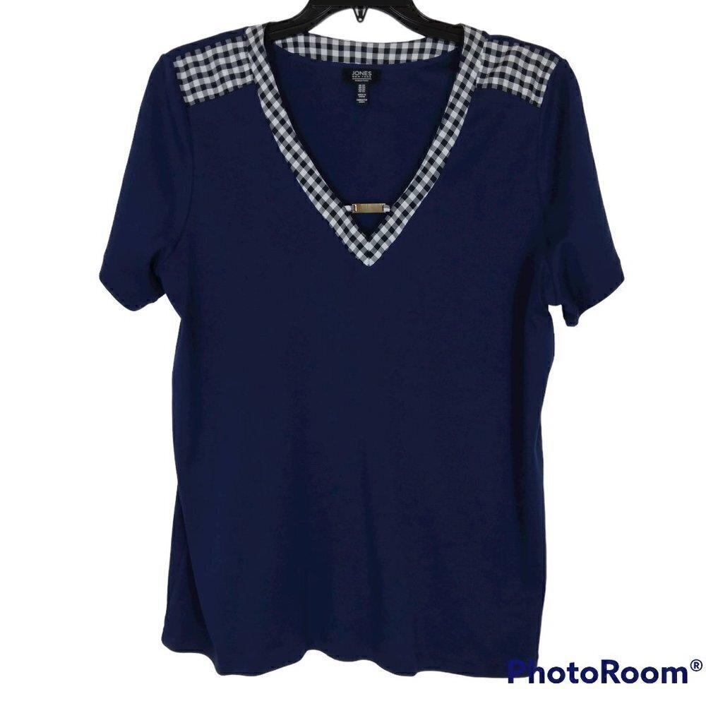 Jones NY | Blue Cotton Knit V-Neck Stretchy Pullover Top | Size 2X